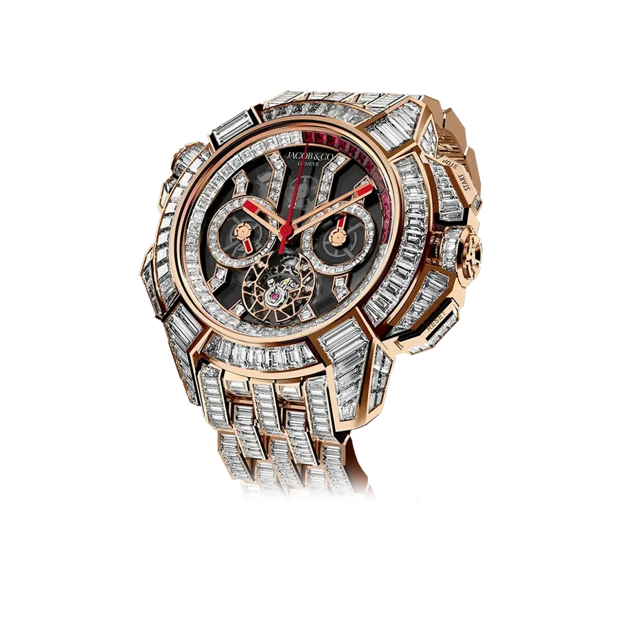 Epic X Chrono Tourbillon Baguette 47mm EC380.40.BD.BD.A40BD Rose Gold Baguette Diamonds Rubies