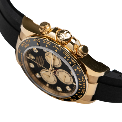 Daytona 40mm Yellow Gold Black and Golden Diamond Dial Oysterflex 126518LN