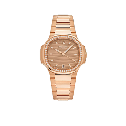 Nautilus Ladies 35mm 7118/1200R-010 Rose Gold Golden Dial Diamond Bezel