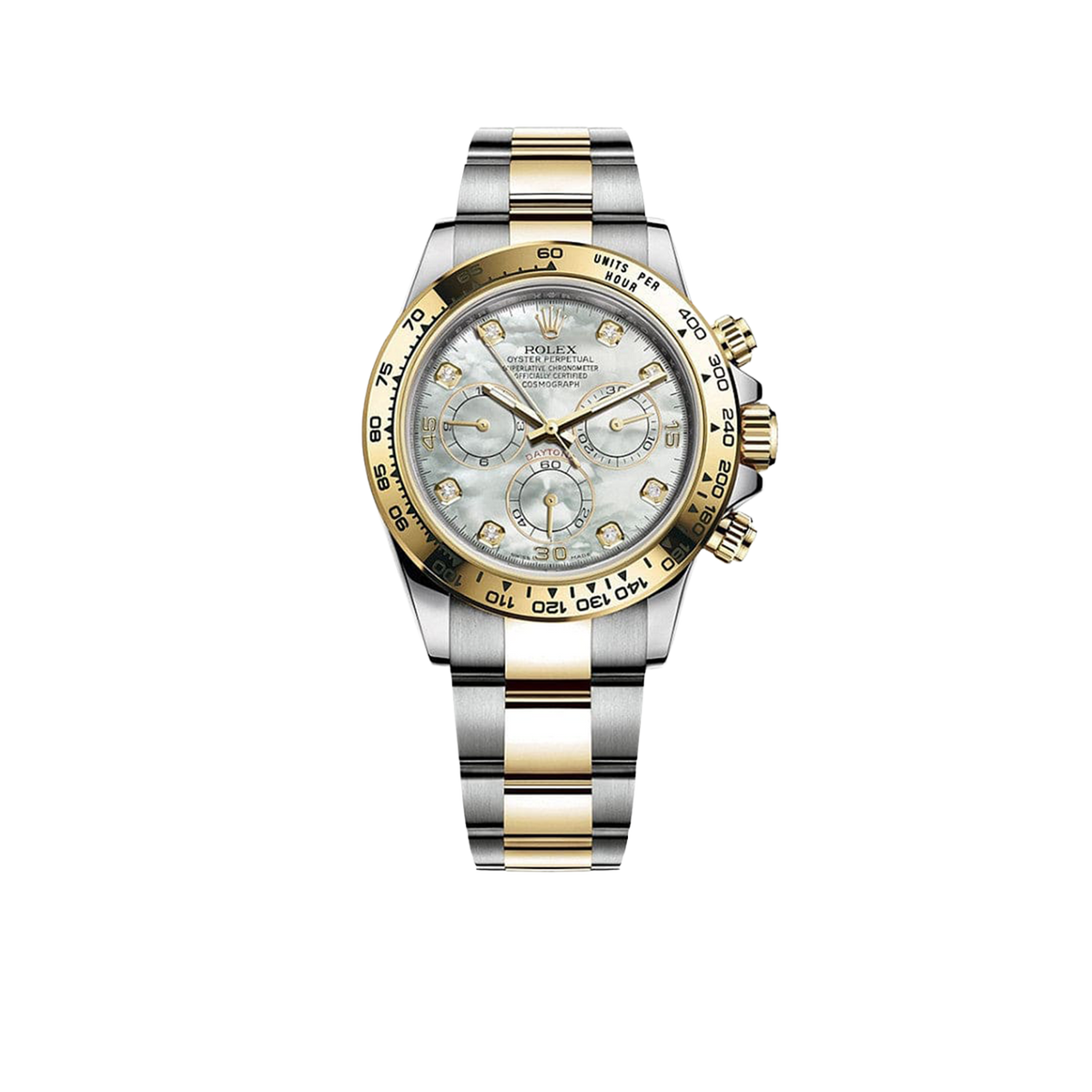 Daytona 40mm Yellow Gold Stainless Steel Mother of Pearl Diamond Dial 116503