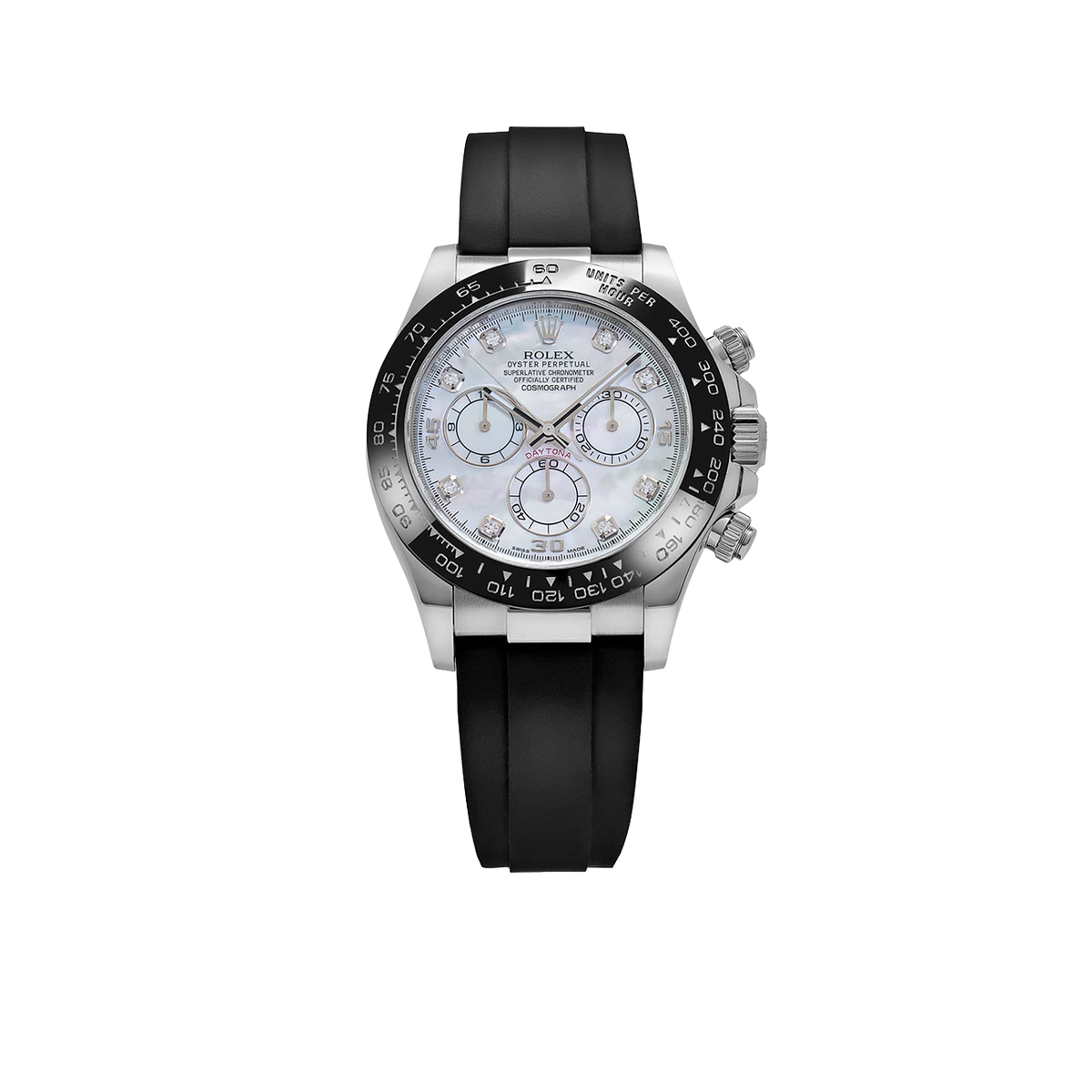 Daytona 40mm White Gold Oysterflex Mother of Pearl Diamond Dial 116519LN
