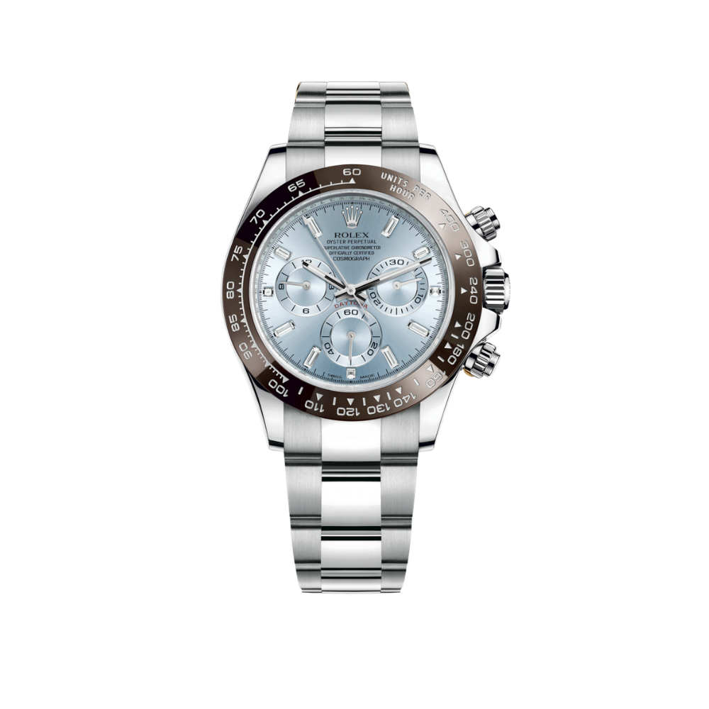 Daytona 40mm 116506 Platinum Ice Blue Diamond Baguette Dial