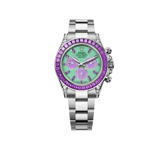 Cosmograph Daytona 'Spring' White Gold Vivid Green Dial Purple Baguette-cut Sapphires Ref.126599 SAVL