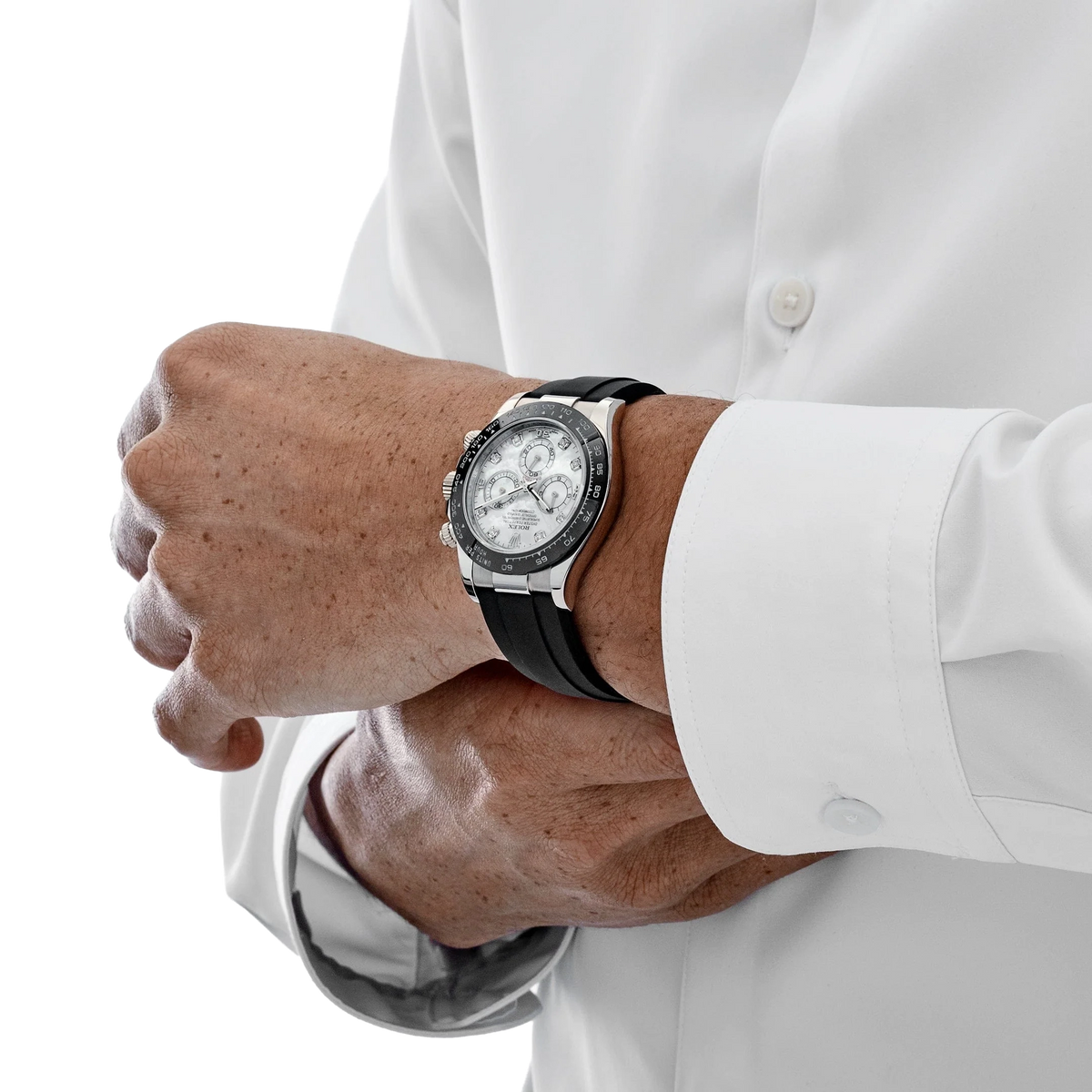 Daytona 40mm White Gold Oysterflex Mother of Pearl Diamond Dial 116519LN