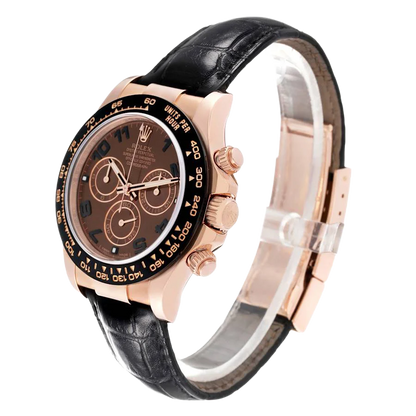 Daytona 40mm Rose Gold Brown Dial Leather Strap Mens Watch 116515