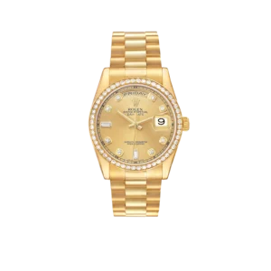 Rolex President Day-Date 36mm Yellow Gold Diamond Bezel Mens Watch 118348